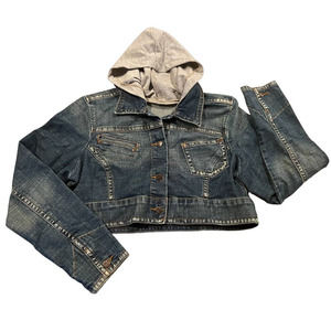 XL XXL 1X Younique Vintage Style Cropped Denim Jacket with Hood